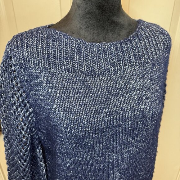Tommy Bahama Women's Balloon Sleeved Bateau Sweater Sz M Blue/Silver metallic - Picture 4 of 13